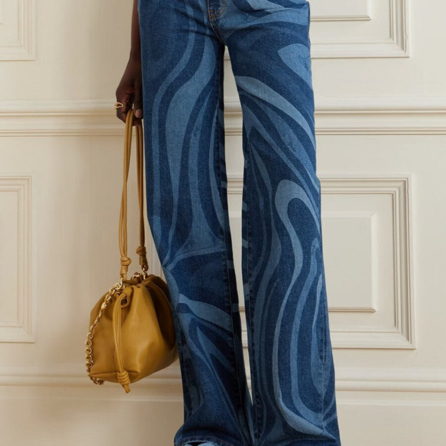 Ripple Print Casual Straight Jeans