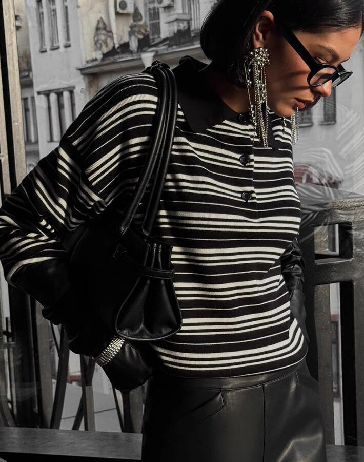Vintage Striped Knit Polo Sweater