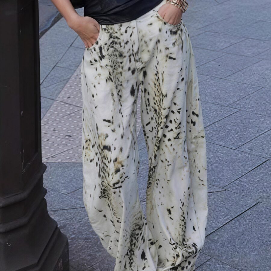 Retro Washed Leopard Wide Leg Jeans