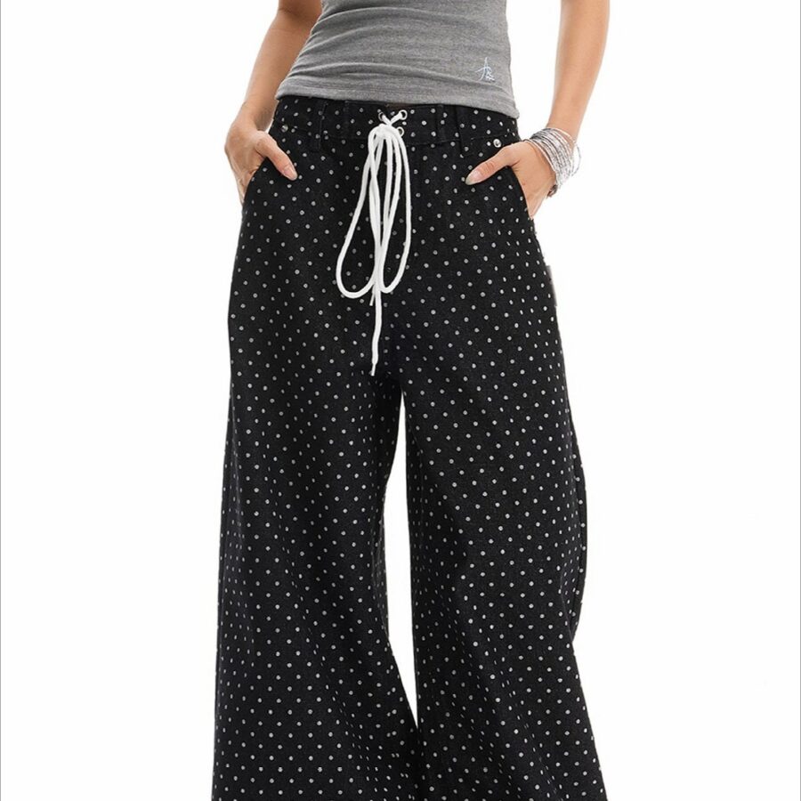 Retro Polka Dot Loose Straight Jeans