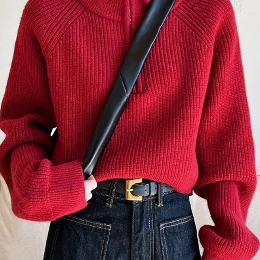 Half Zip Knit Turtleneck Sweater