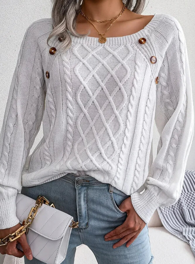 Button Detail Casual Pullover Sweater
