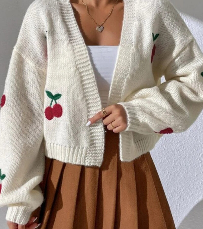 Embroidered Knit Open Front Sweater