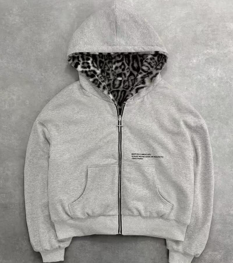 Reversible Vintage Leopard Zipper Hoodie