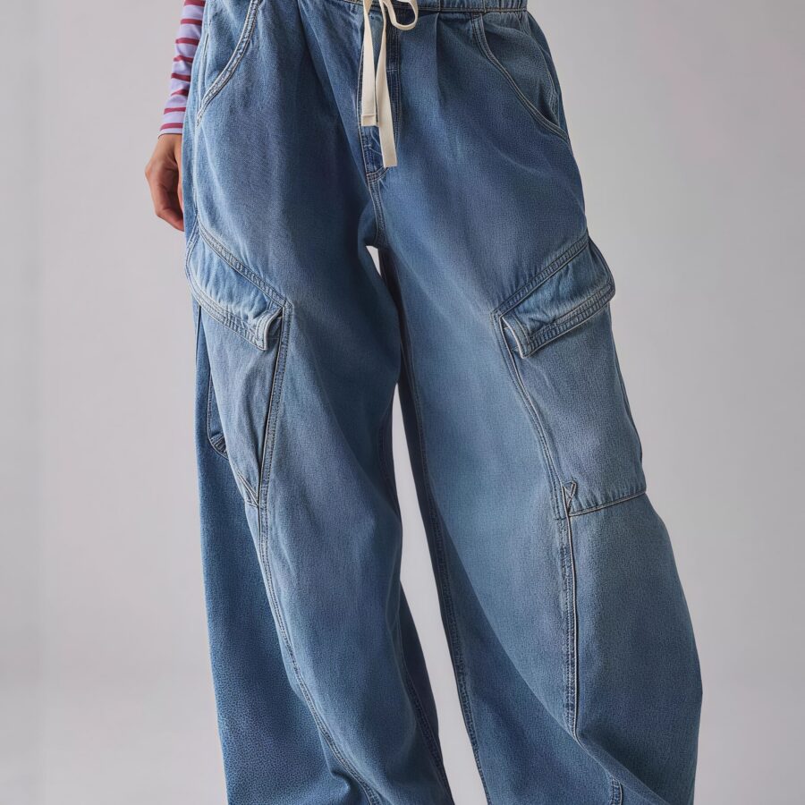 Street Tie Casual Loose Pocket Jeans