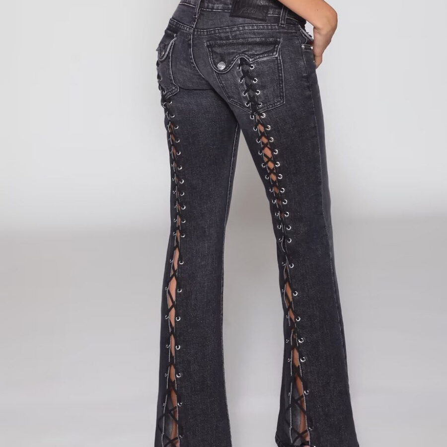 Open Back Lace Up Y2K Flare Jeans